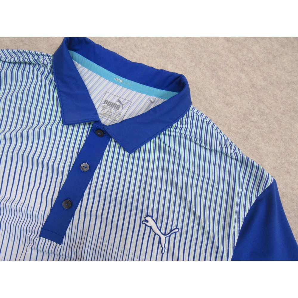 Puma Golf Mens Blue White Striped DryCell Performance Polo Shirt 570515 Large‎